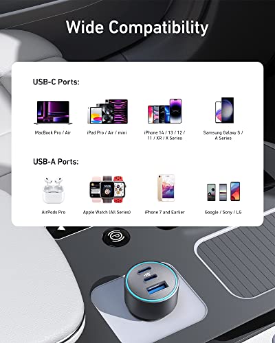 67W 3-Port USB-C Car Charger