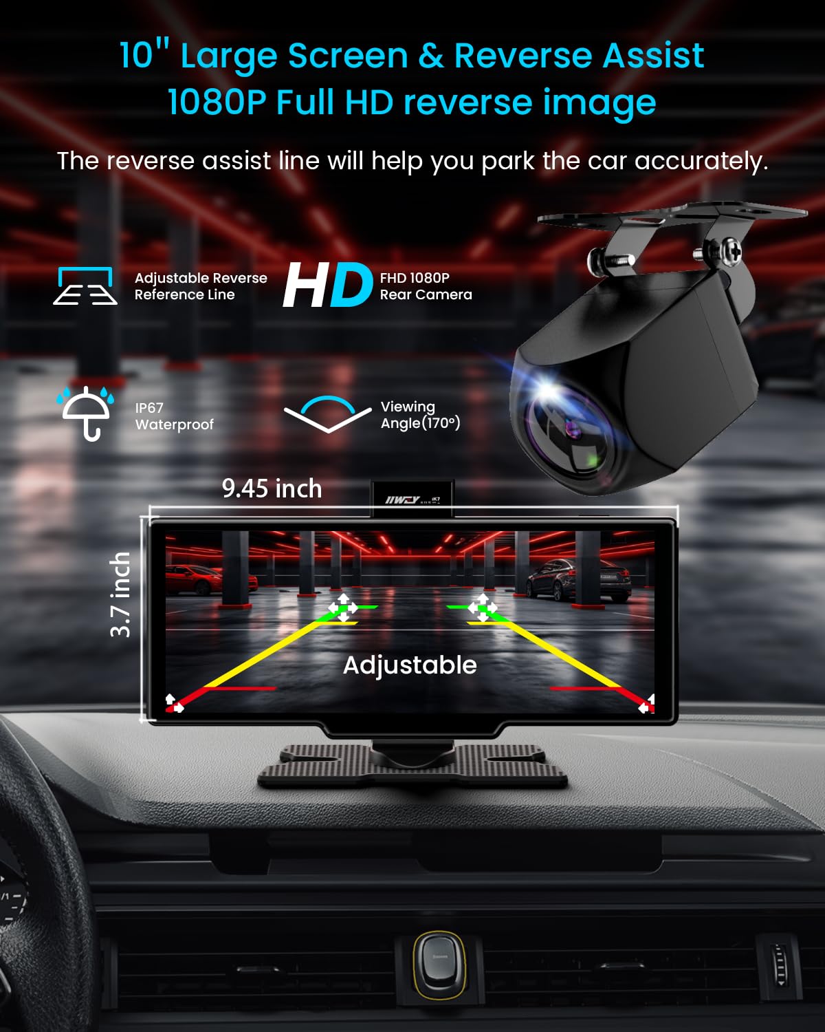 10-Inch Portable CarPlay Touchscreen with Dash Cam
