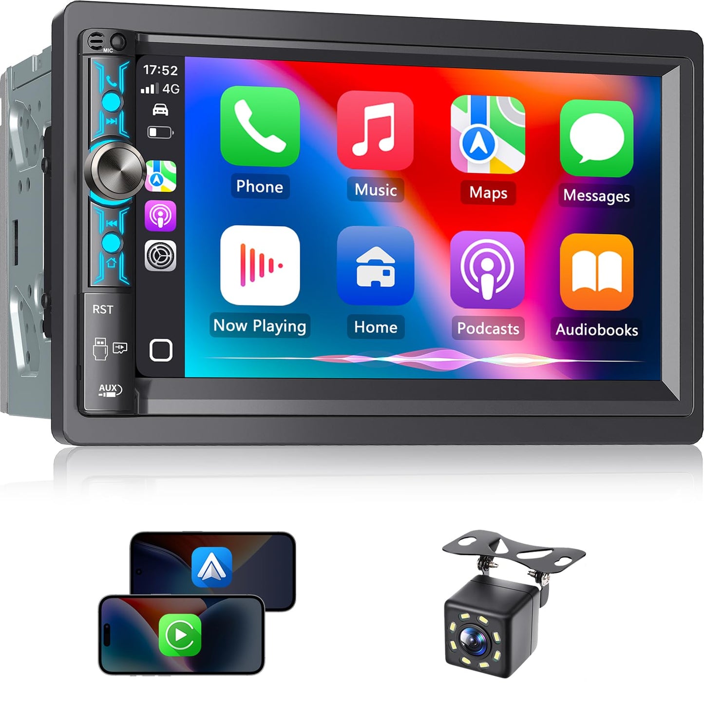 7-Inch Double DIN Car Stereo with Wireless CarPlay