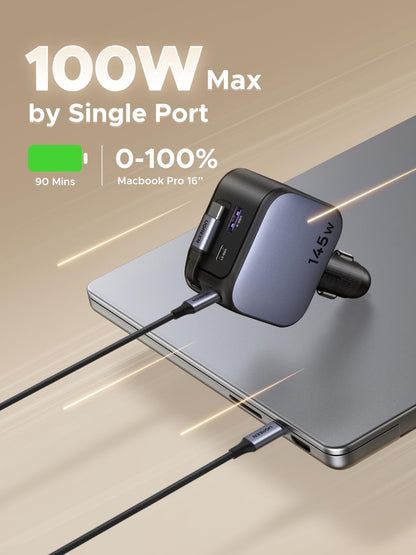145W 4-Port Retractable Car Charger
