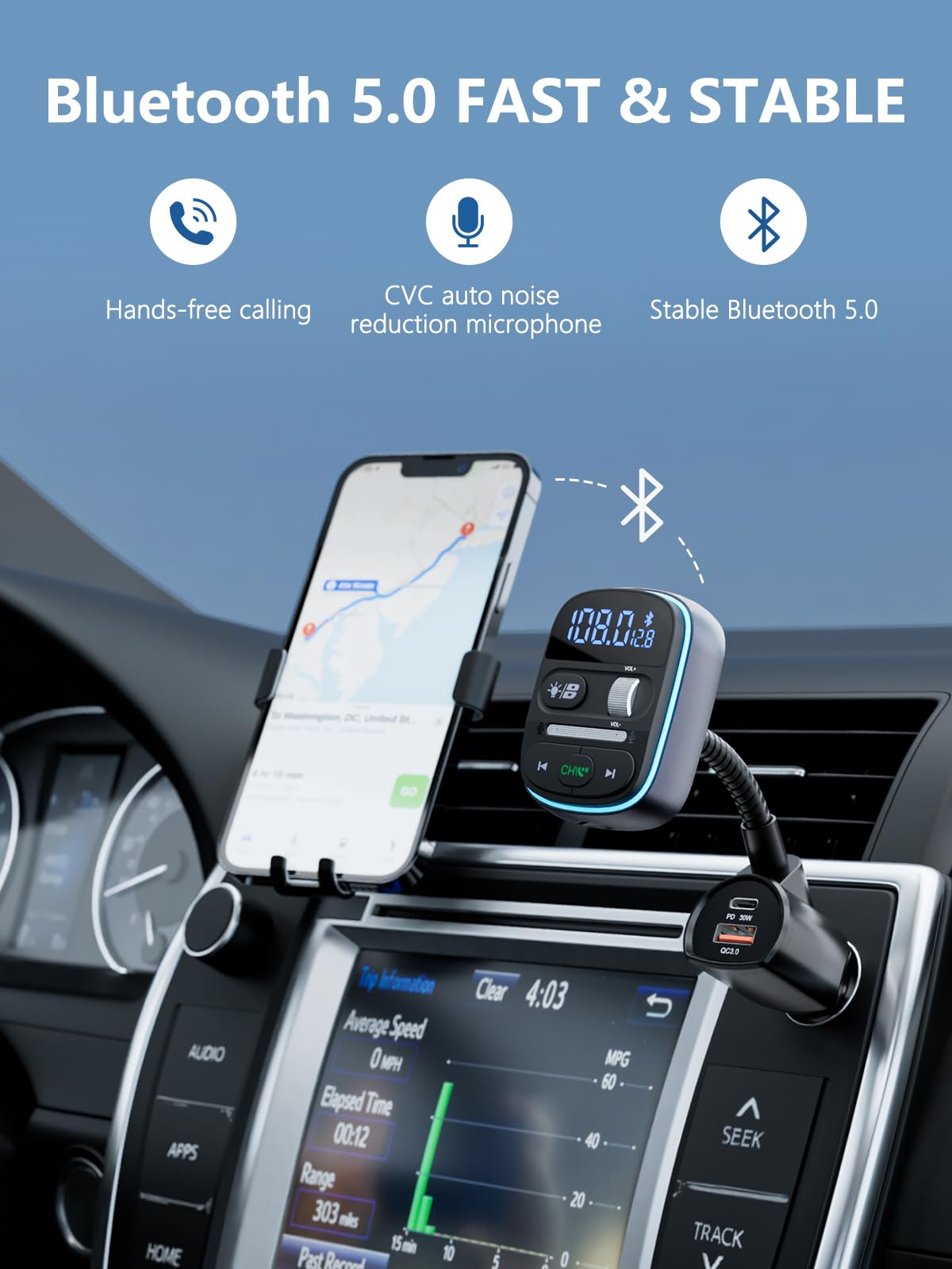 Bluetooth FM Transmitter with PD Fast Charging