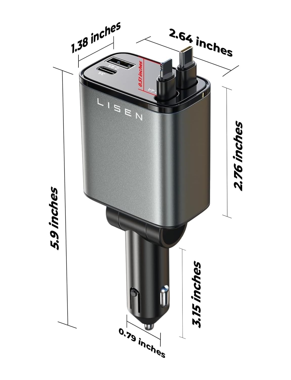 84W Retractable USB-C Car Charger Adapter