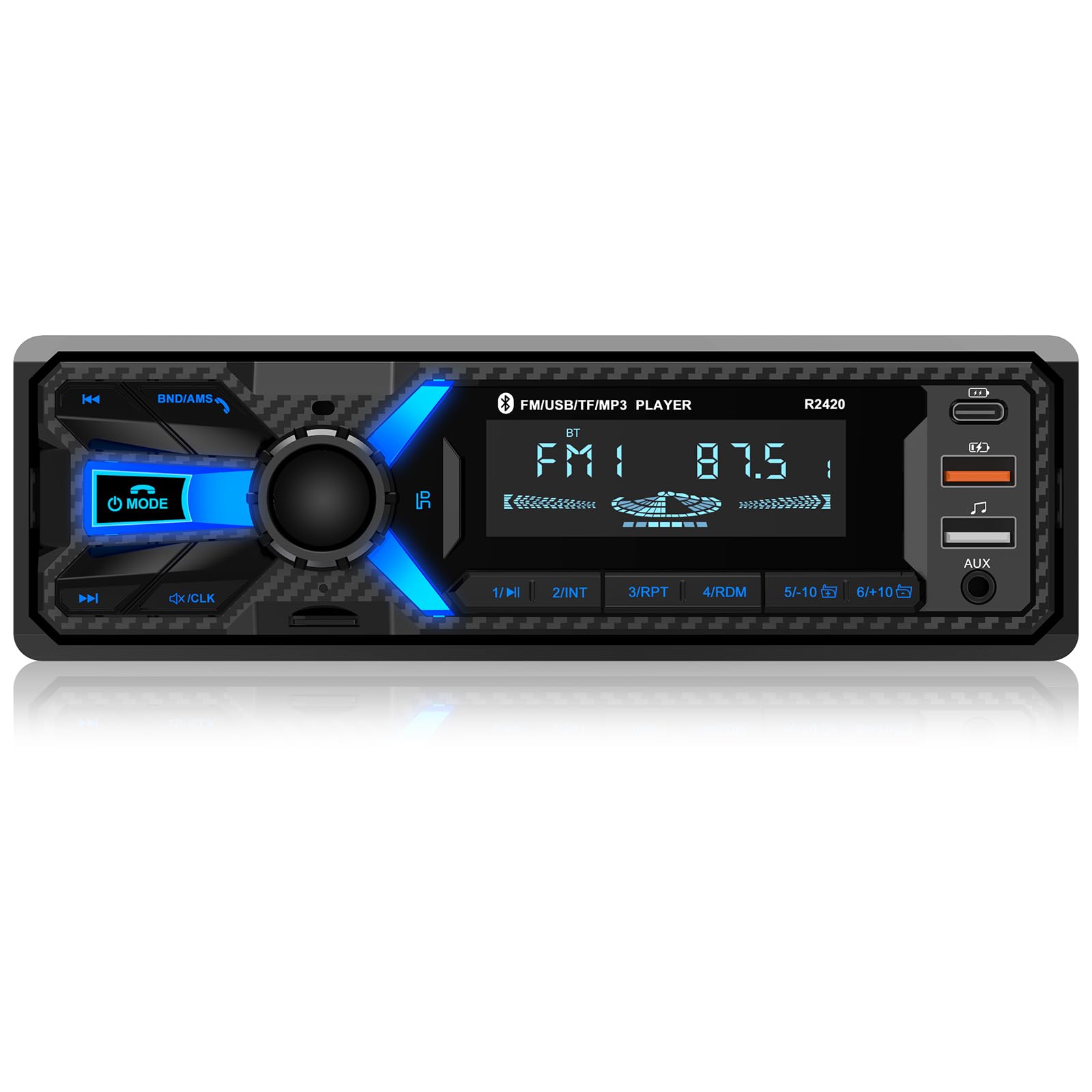 Single DIN Bluetooth Car Stereo with USB & AUX
