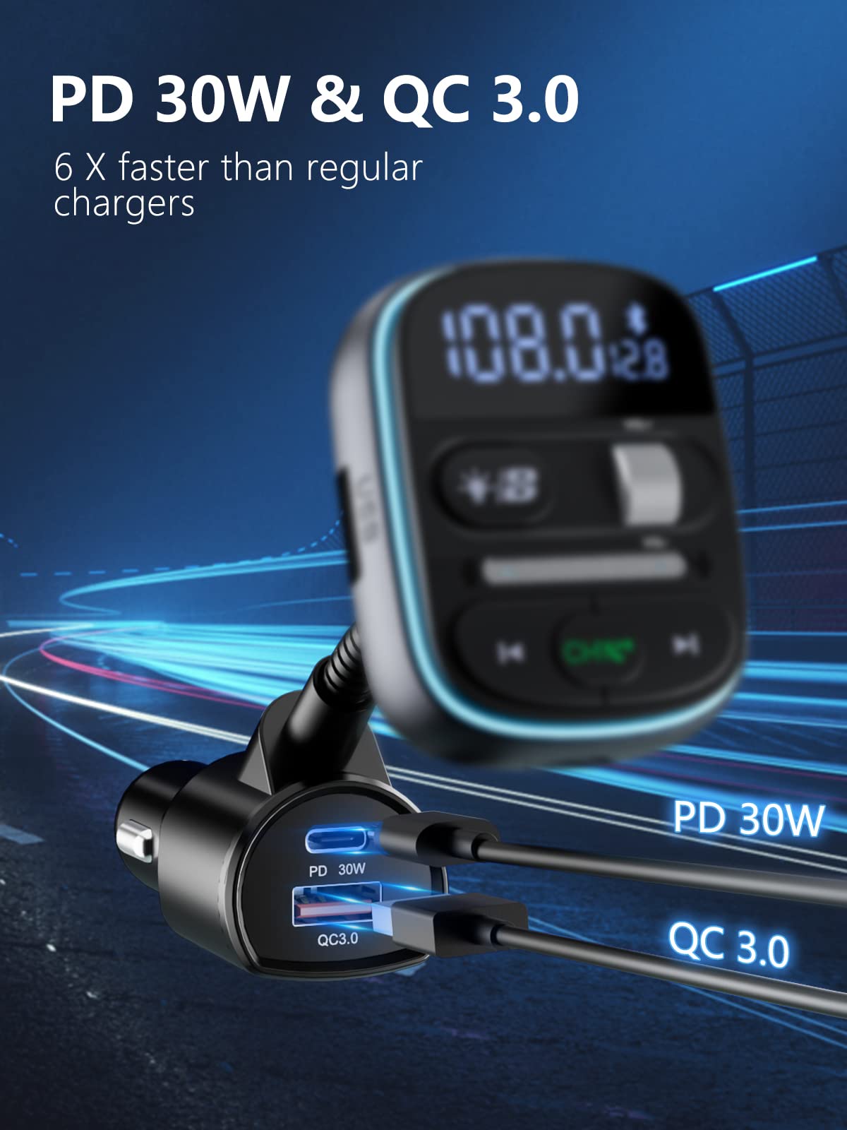 Bluetooth FM Transmitter with PD Fast Charging