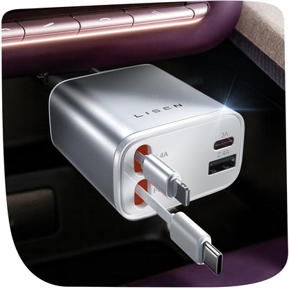 84W Retractable USB-C Car Charger Adapter