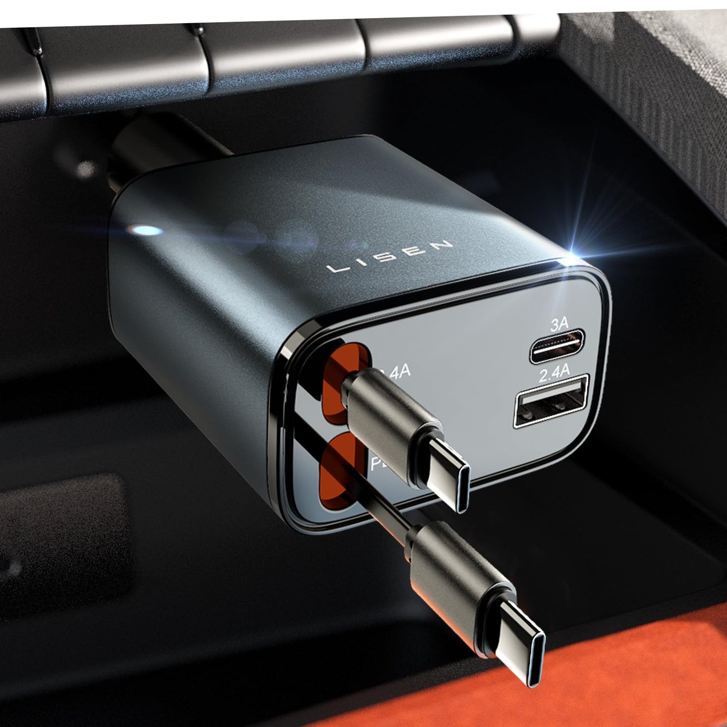 84W Retractable USB-C Car Charger Adapter