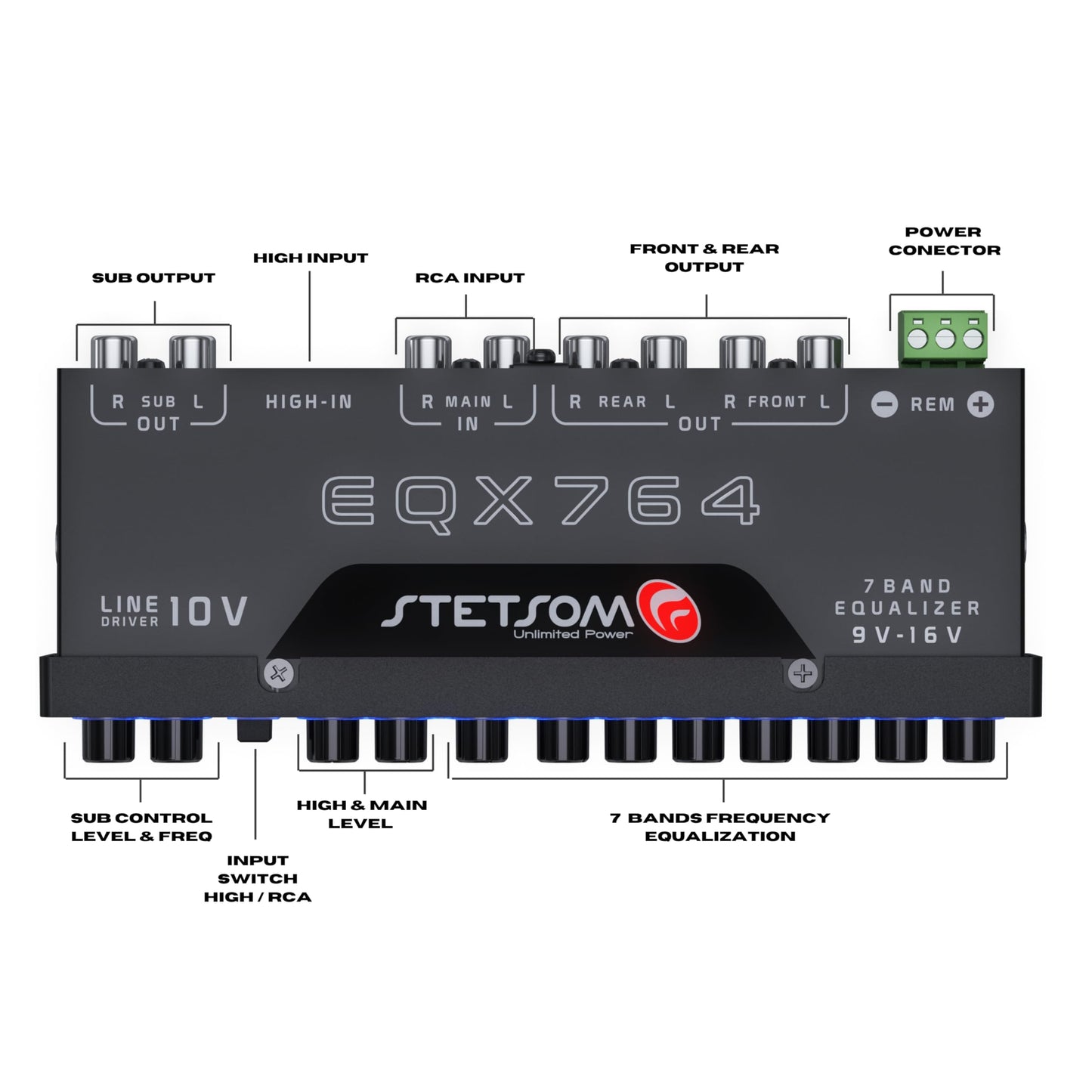 7-Band Car Audio Equalizer with Subwoofer Control