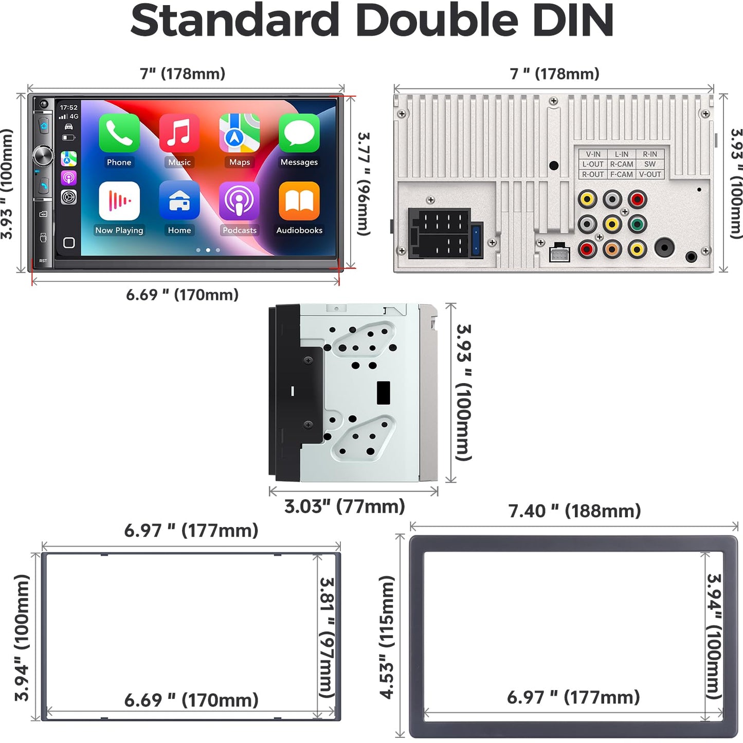 7-Inch Double DIN Car Stereo with Wireless CarPlay