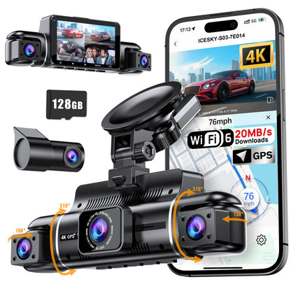 4K 4-Channel 360° WiFi Dash Cam with GPS
