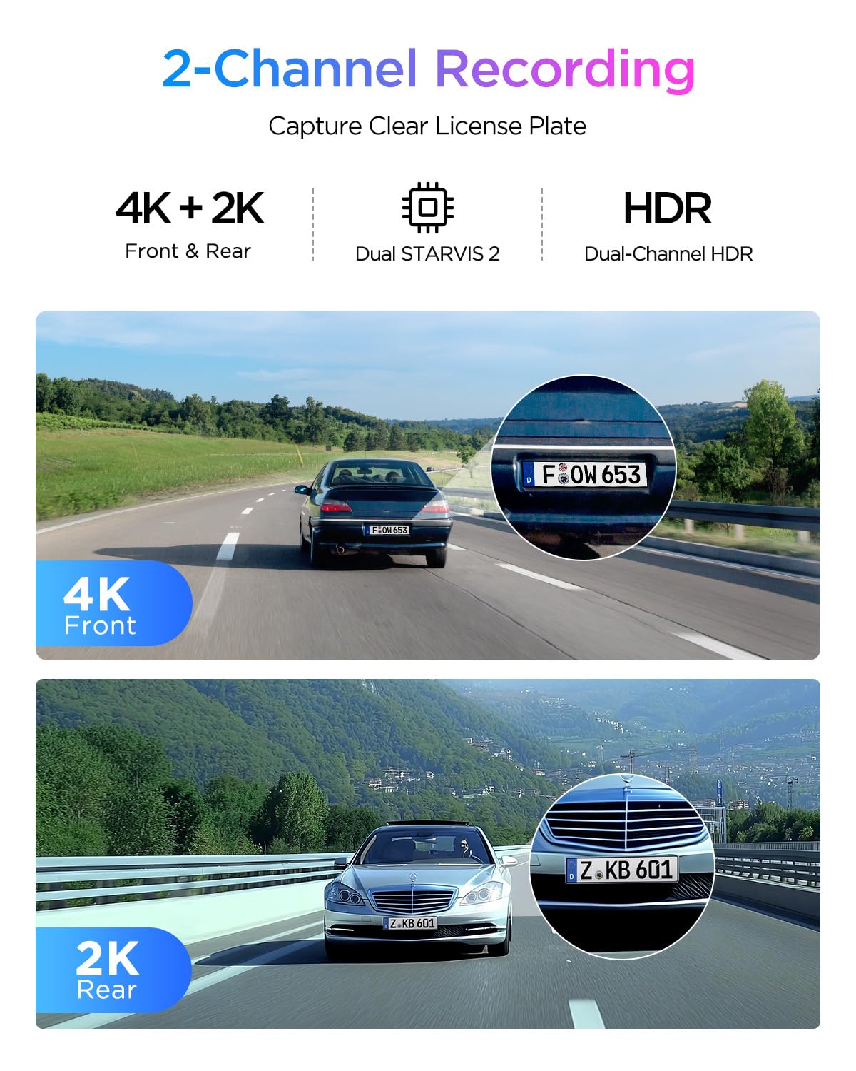 4K 60FPS Front and Rear Dash Cam