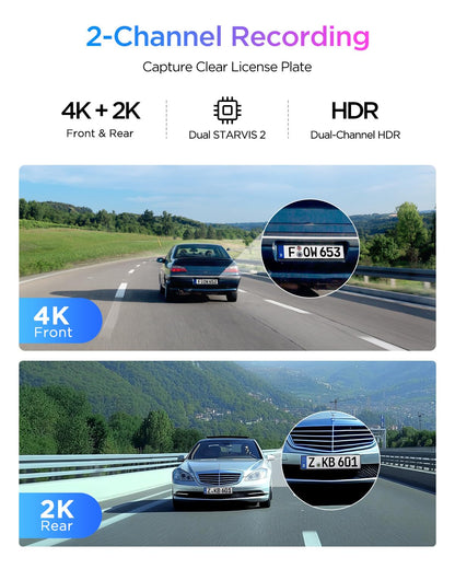 4K 60FPS Front and Rear Dash Cam