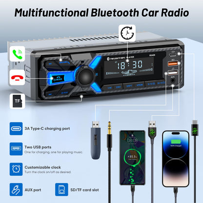 Single DIN Bluetooth Car Stereo with USB & AUX