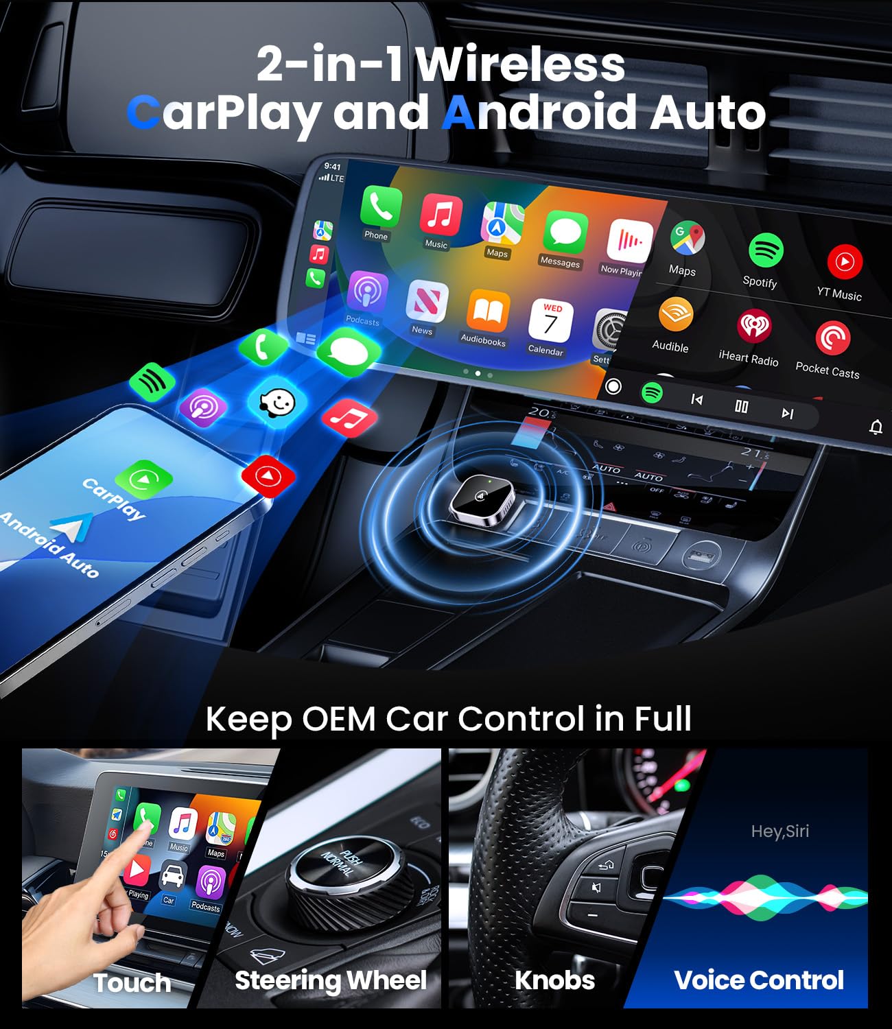 2-in-1 Wireless CarPlay & Android Auto Adapter