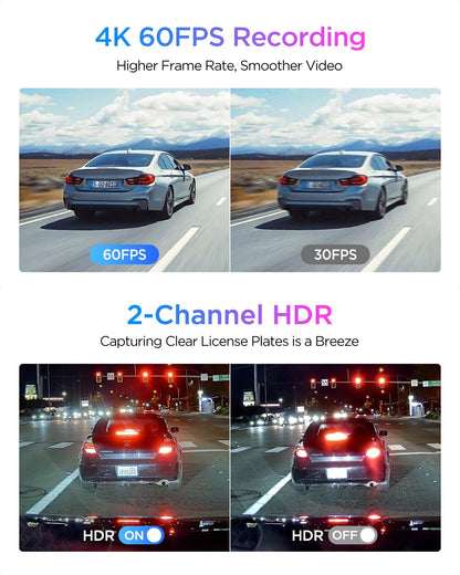 4K 60FPS Front and Rear Dash Cam