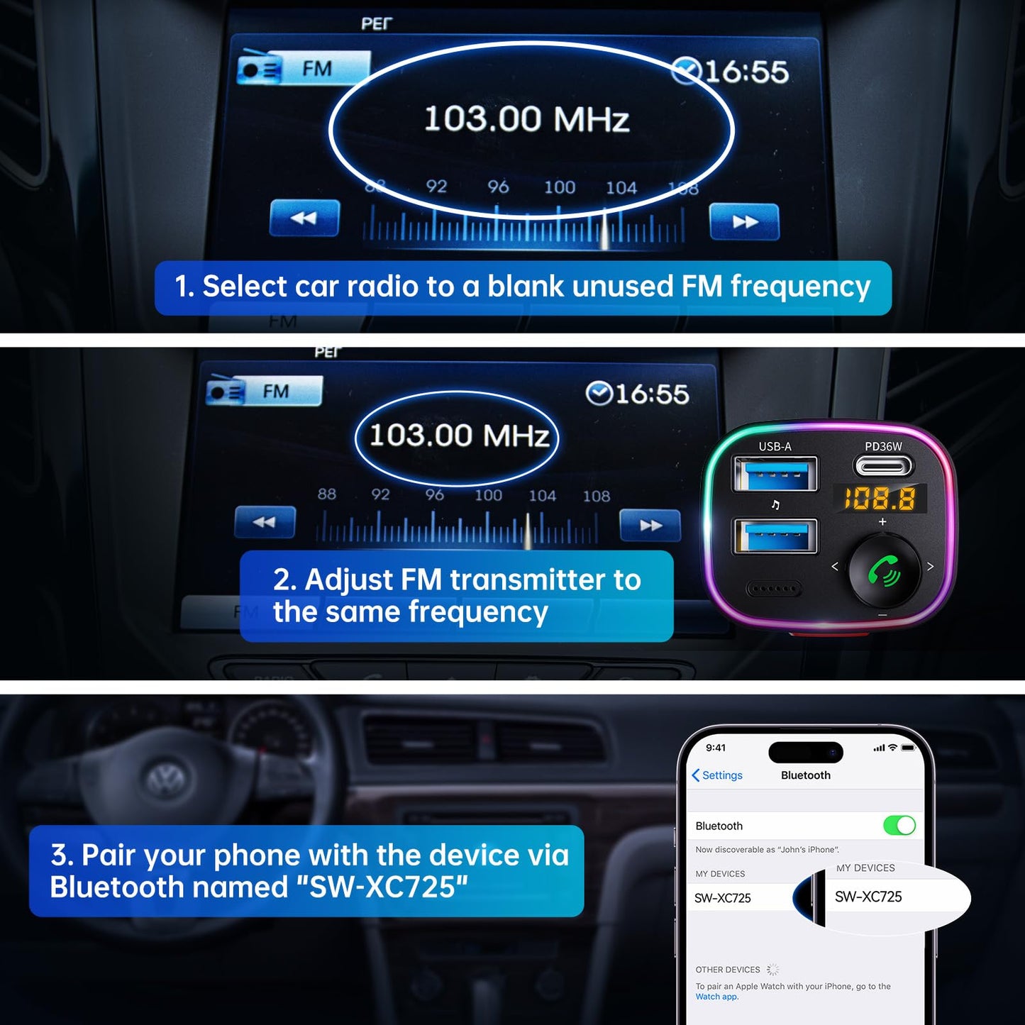 Bluetooth FM Transmitter Car Adapter