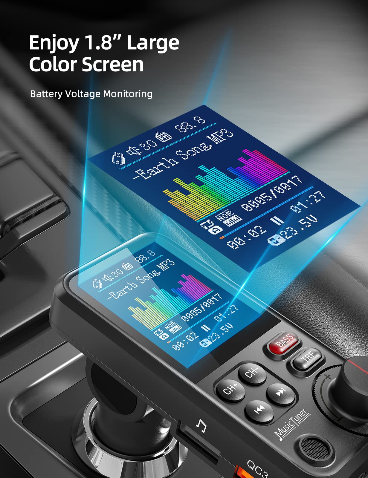 Bluetooth FM Transmitter with Color Screen