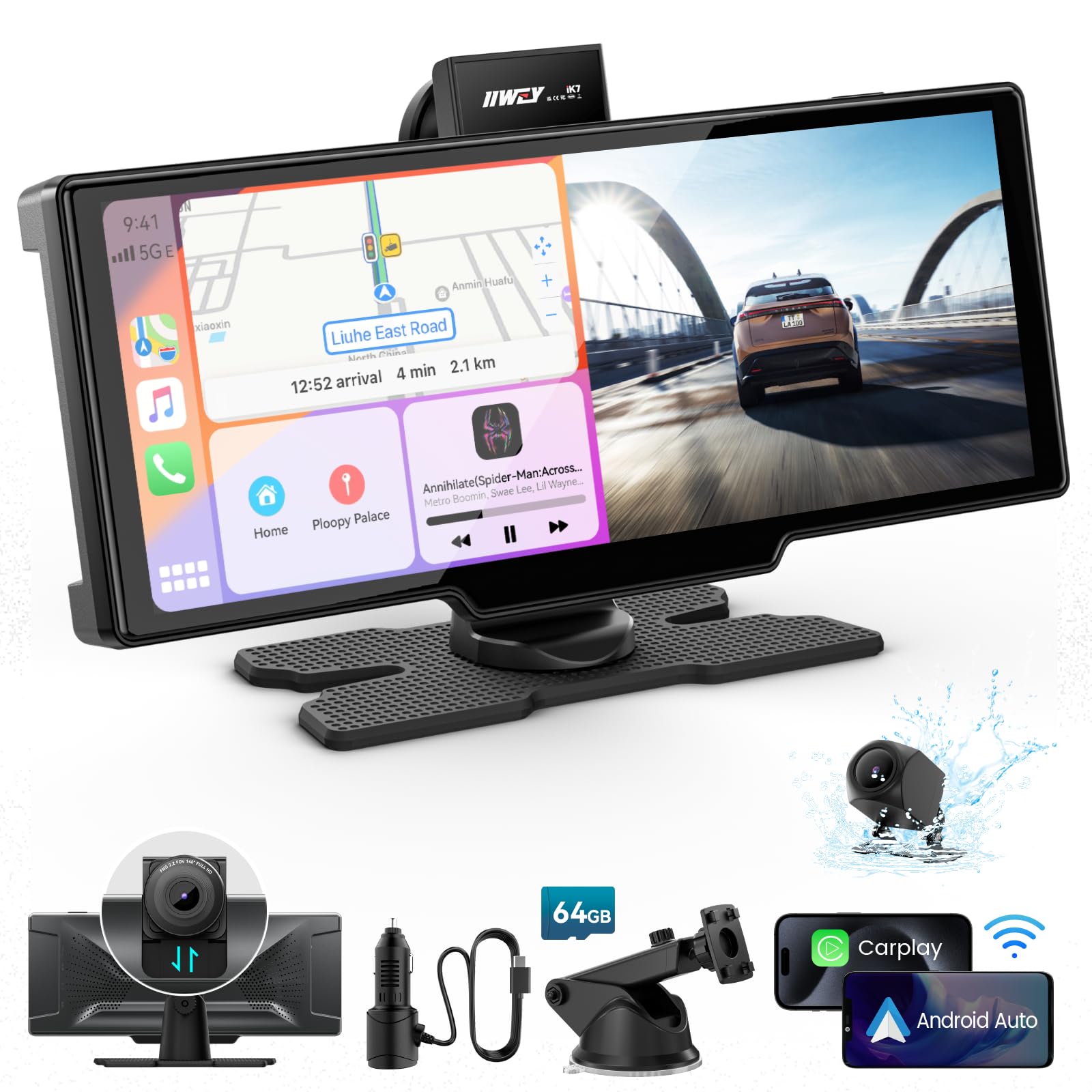 10-Inch Portable CarPlay Touchscreen with Dash Cam