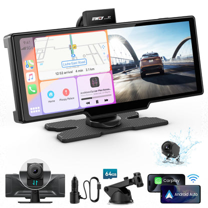 10-Inch Portable CarPlay Touchscreen with Dash Cam