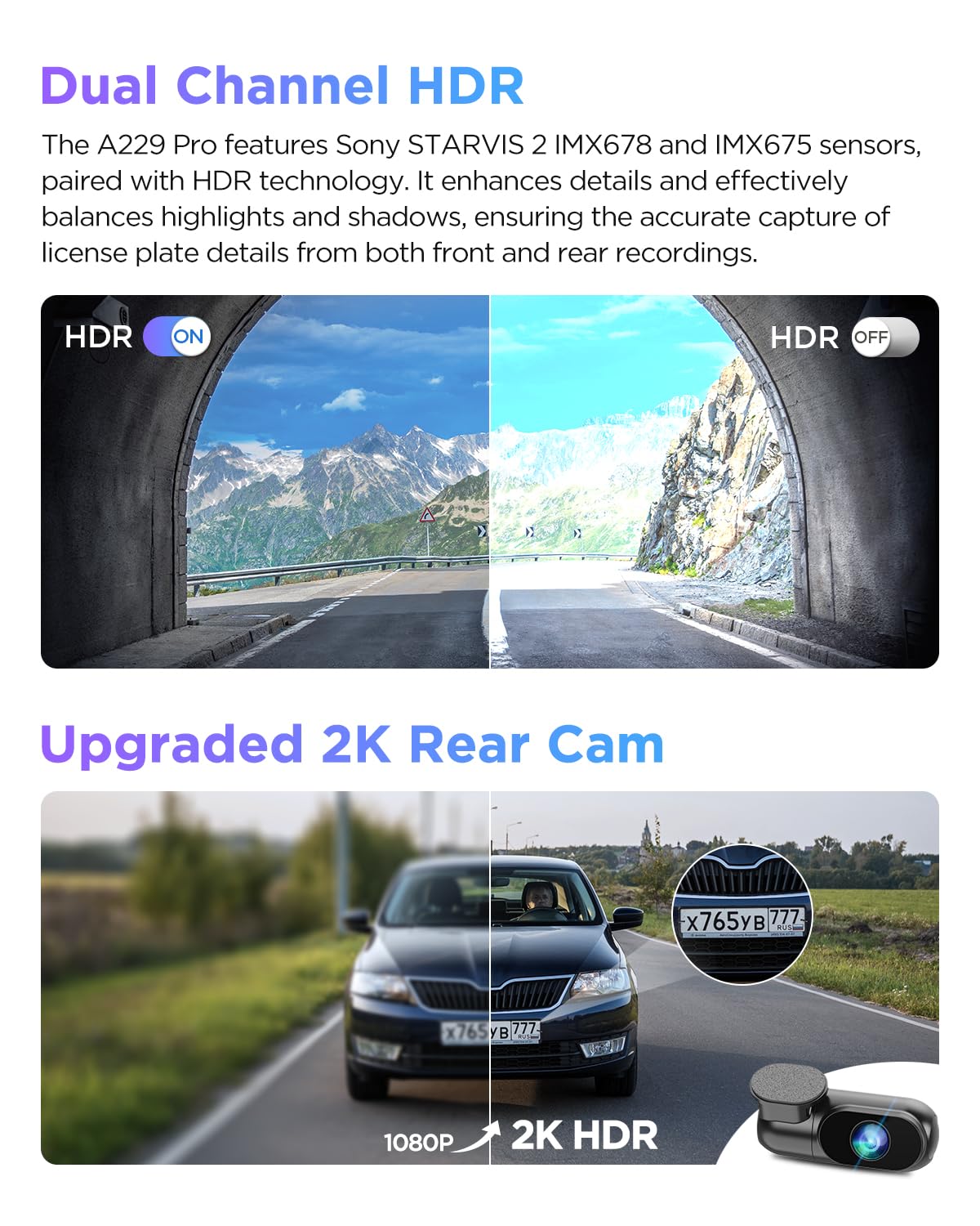 4K HDR Front and Rear STARVIS 2 Dash Cam