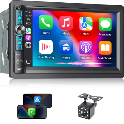 7-Inch Double DIN Car Stereo with Wireless CarPlay