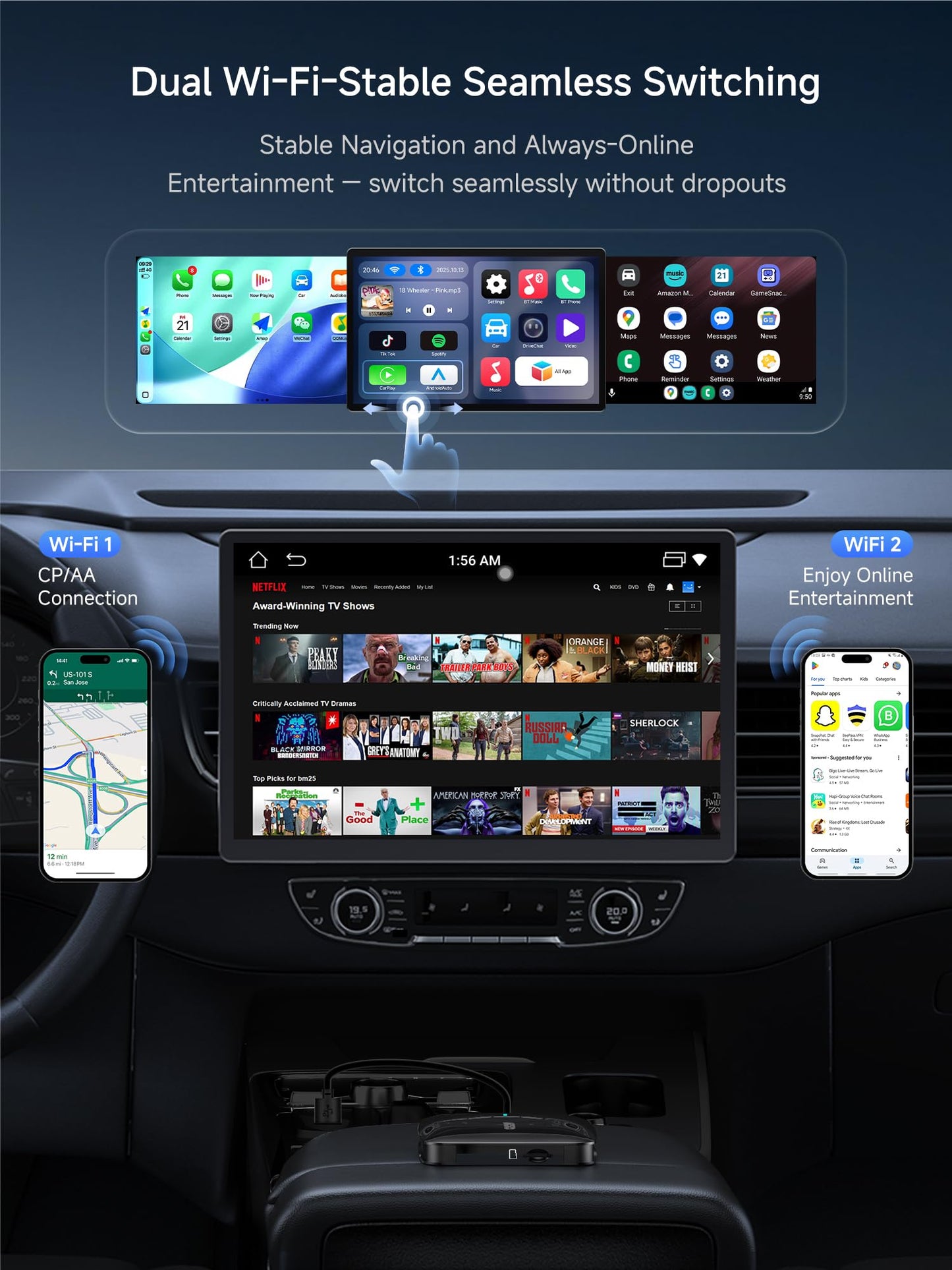 Wireless CarPlay AI Box with Media Apps