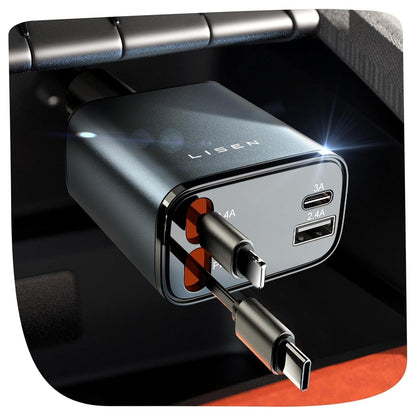 84W Retractable USB-C Car Charger Adapter
