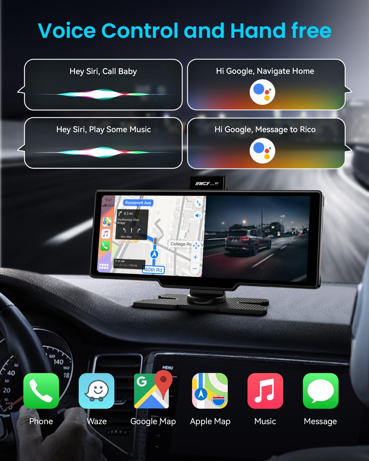 10-Inch Portable CarPlay Touchscreen with Dash Cam