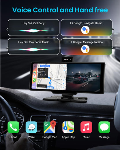 10-Inch Portable CarPlay Touchscreen with Dash Cam