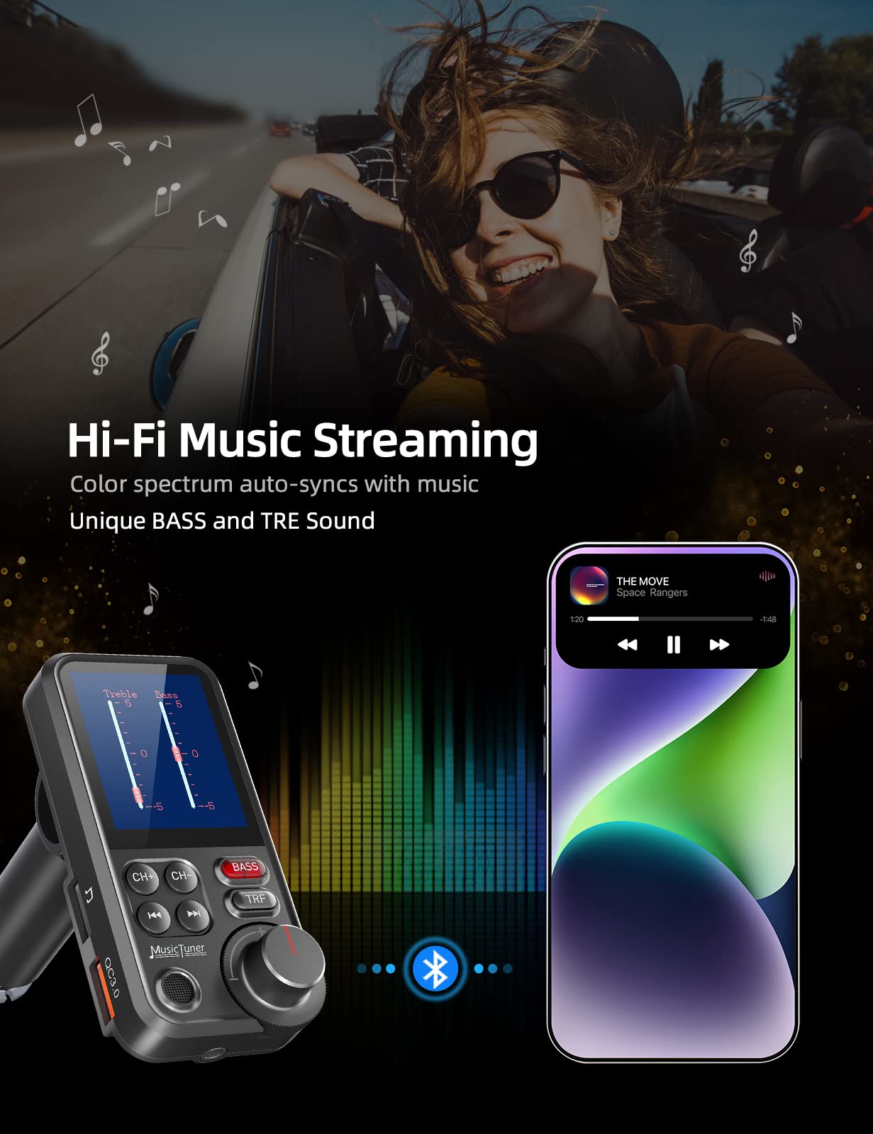Bluetooth FM Transmitter with Color Screen