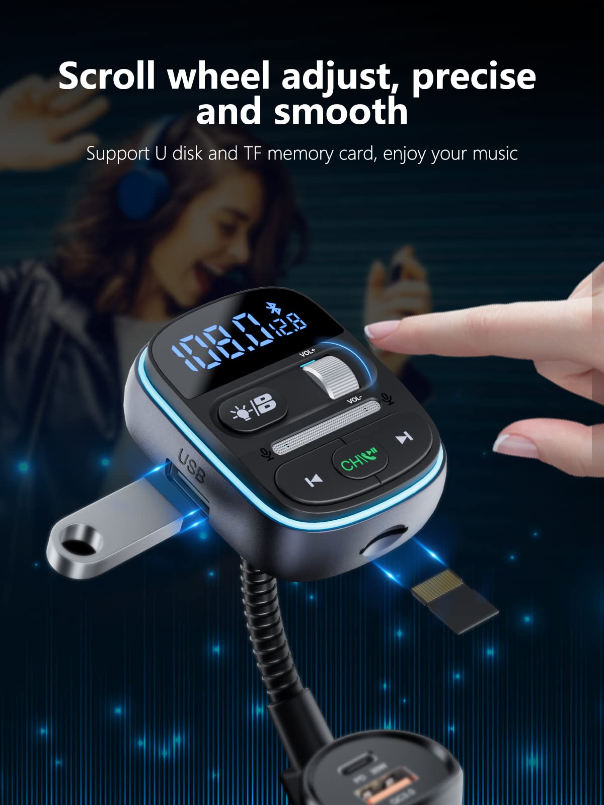 Bluetooth FM Transmitter with PD Fast Charging