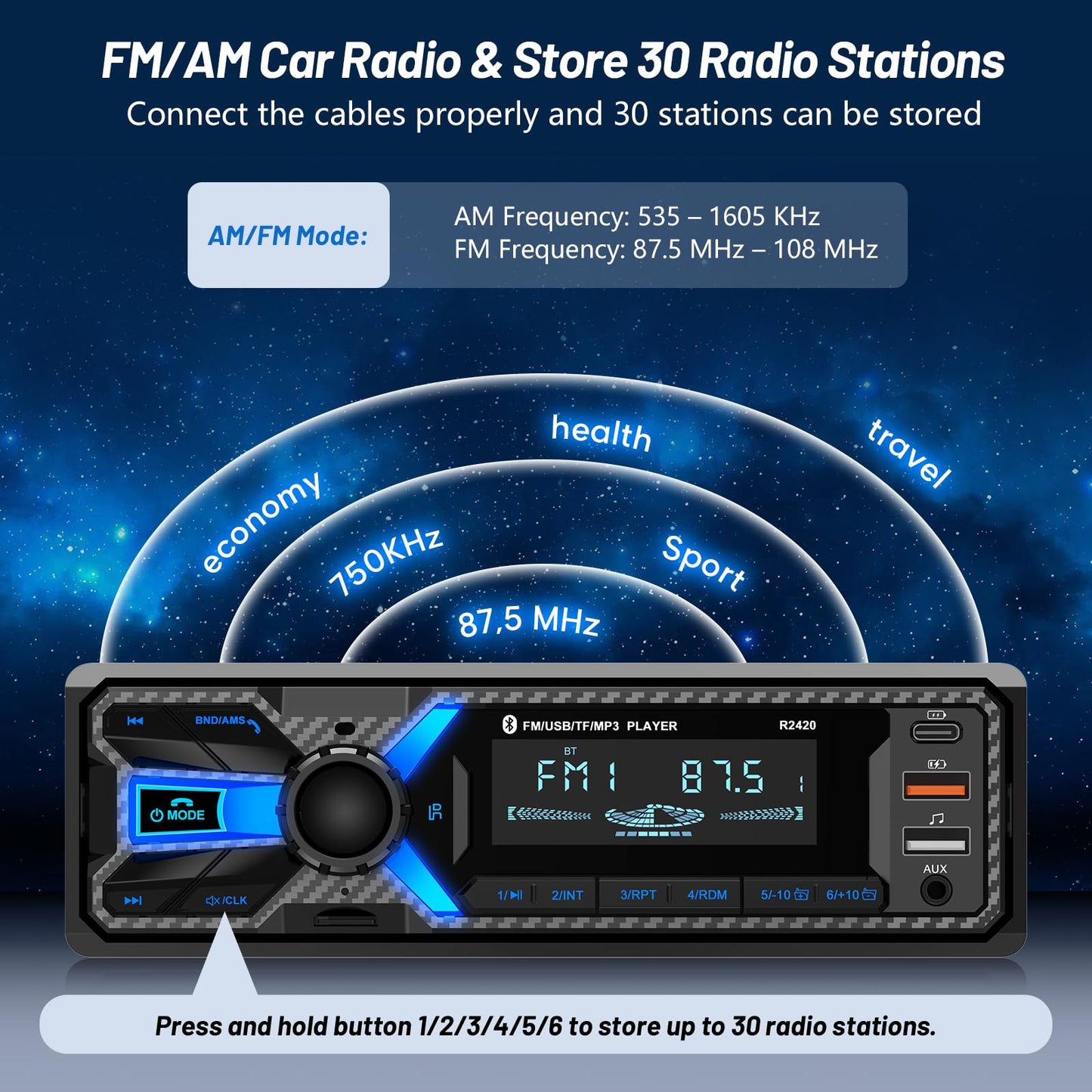 Single DIN Bluetooth Car Stereo with USB & AUX