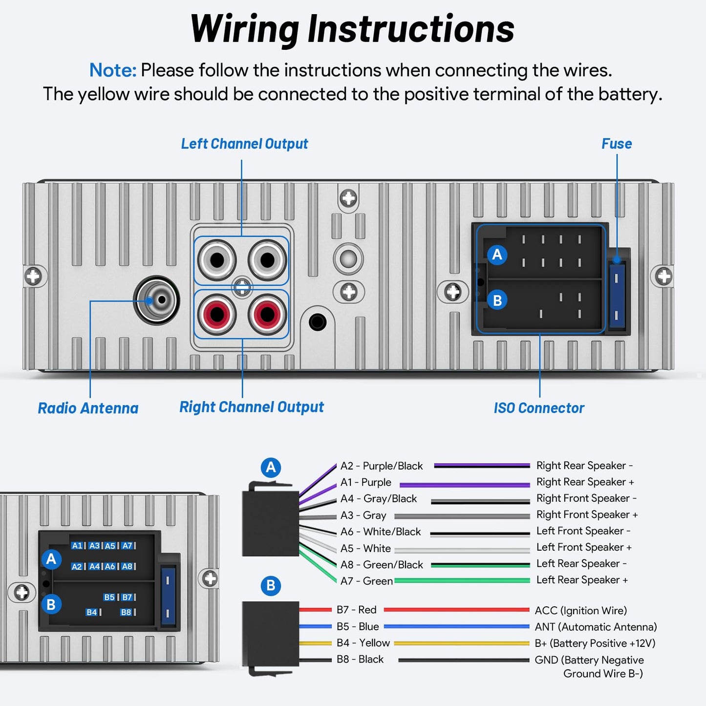 Single DIN Bluetooth Car Stereo with USB & AUX