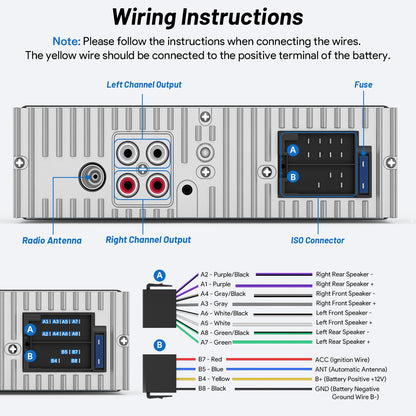 Single DIN Bluetooth Car Stereo with USB & AUX