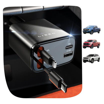 84W Retractable USB-C Car Charger Adapter