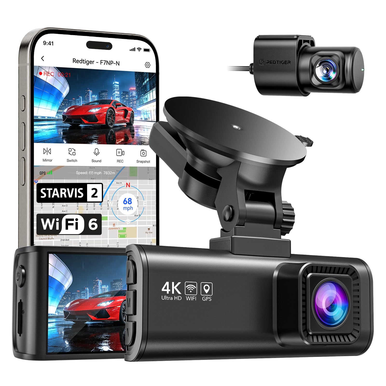 4K Dual STARVIS 2 Front and Rear Dash Cam
