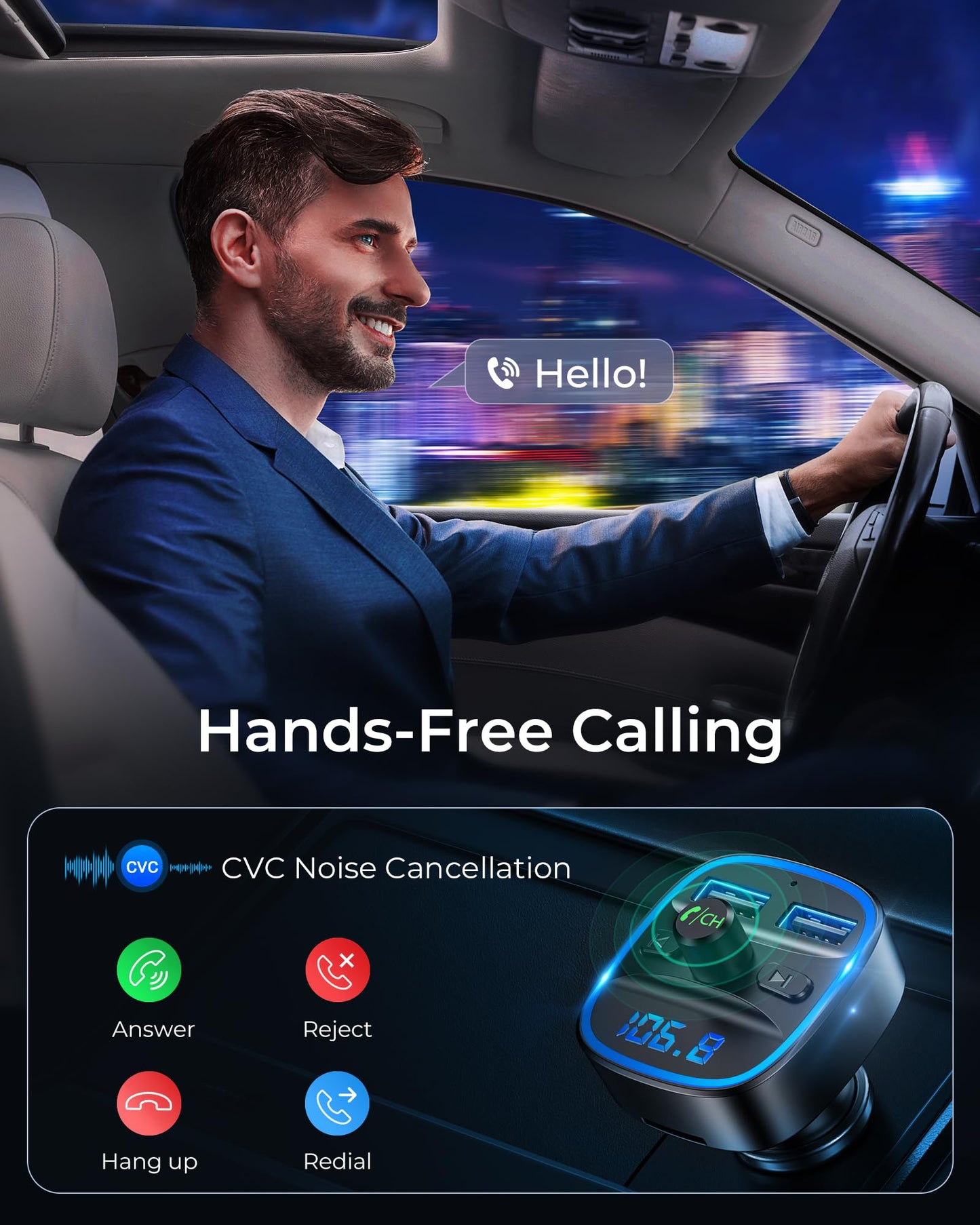 Bluetooth FM Transmitter with Fast Charging
