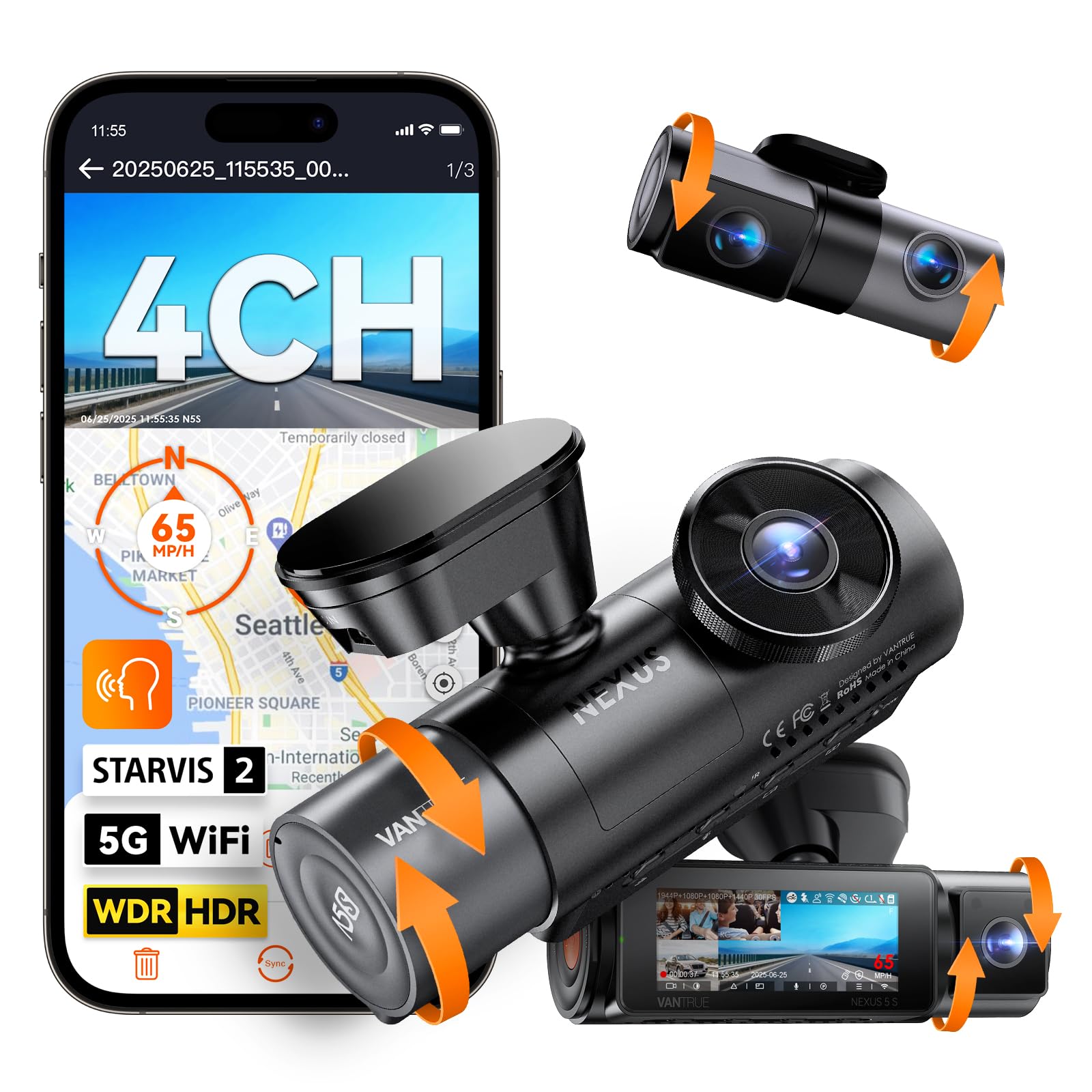 4-Channel 360° WiFi Dash Cam with GPS