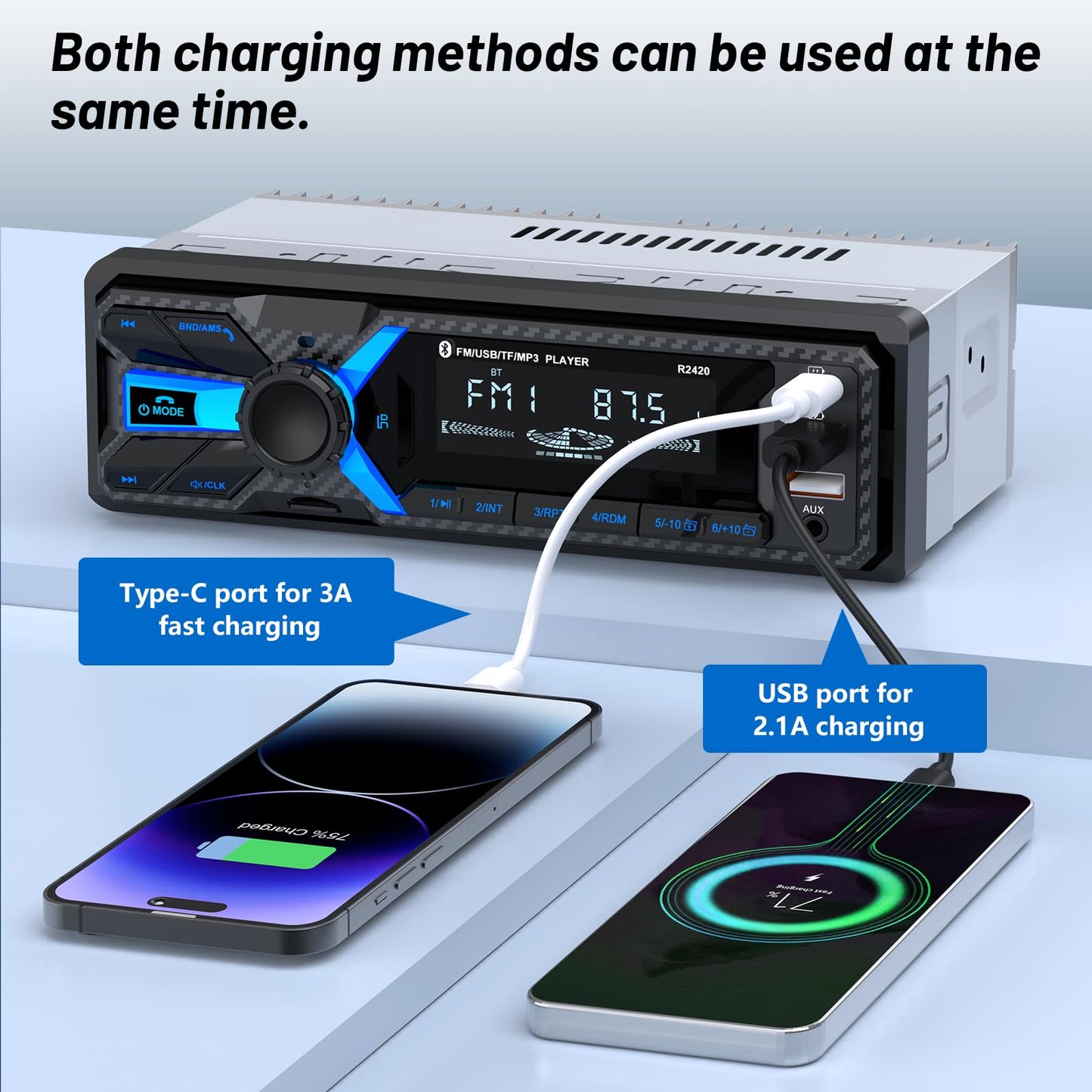 Single DIN Bluetooth Car Stereo with USB & AUX