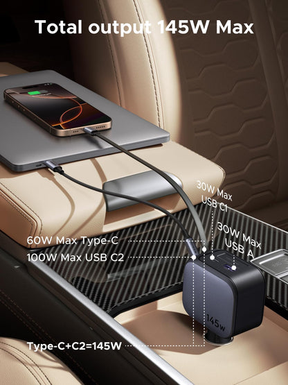 145W 4-Port Retractable Car Charger