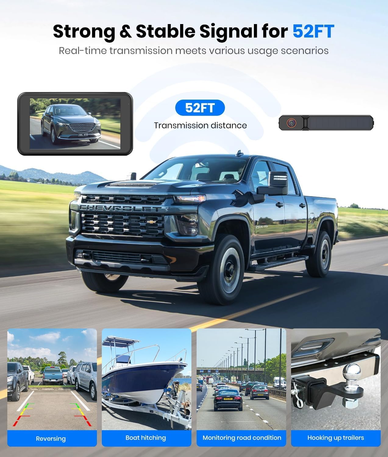 Solar Wireless Backup Camera with 1080P Monitor
