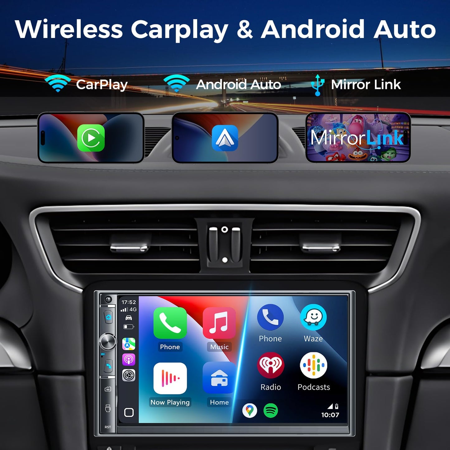 7-Inch Double DIN Car Stereo with Wireless CarPlay
