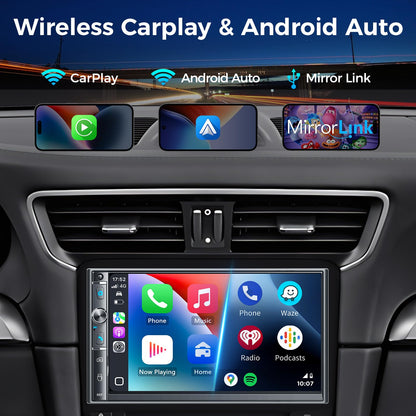 7-Inch Double DIN Car Stereo with Wireless CarPlay