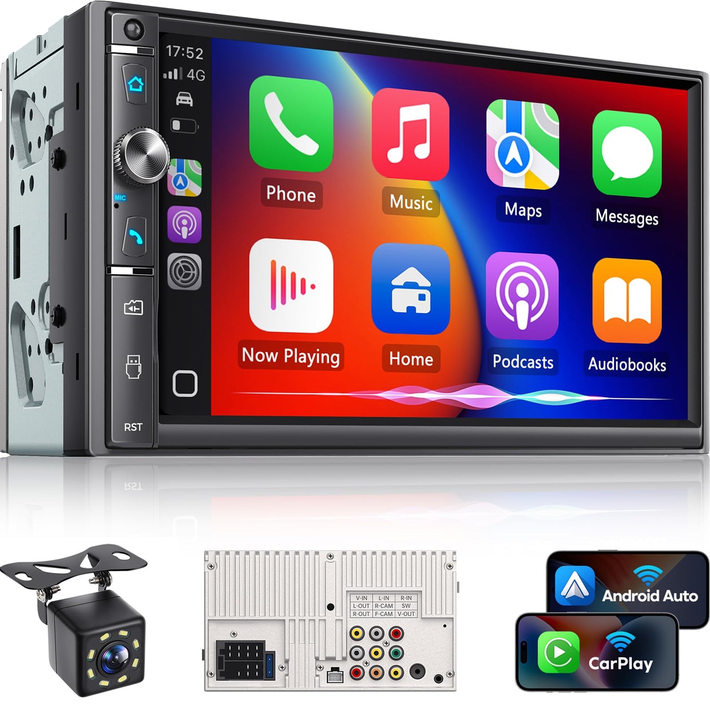 7-Inch Double DIN Car Stereo with Wireless CarPlay