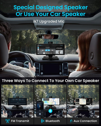 10-Inch Portable CarPlay Touchscreen with Dash Cam