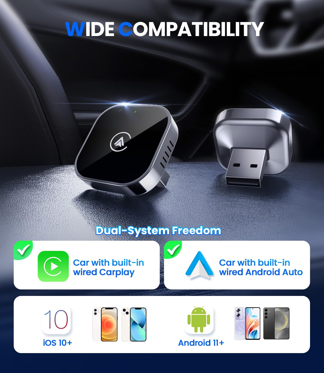 2-in-1 Wireless CarPlay & Android Auto Adapter