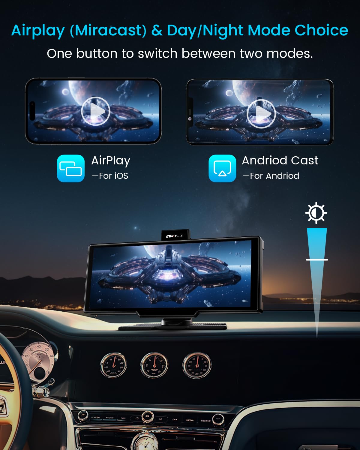 10-Inch Portable CarPlay Touchscreen with Dash Cam