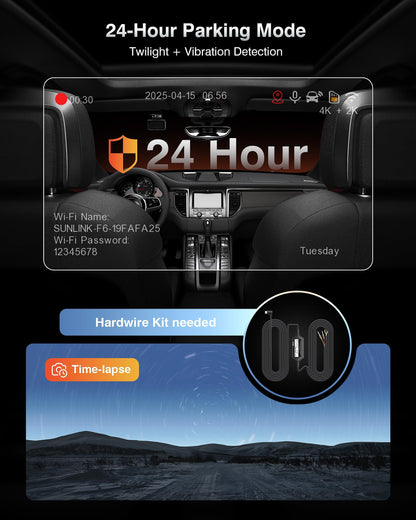 4K Front and Rear Dash Cam with Night Vision