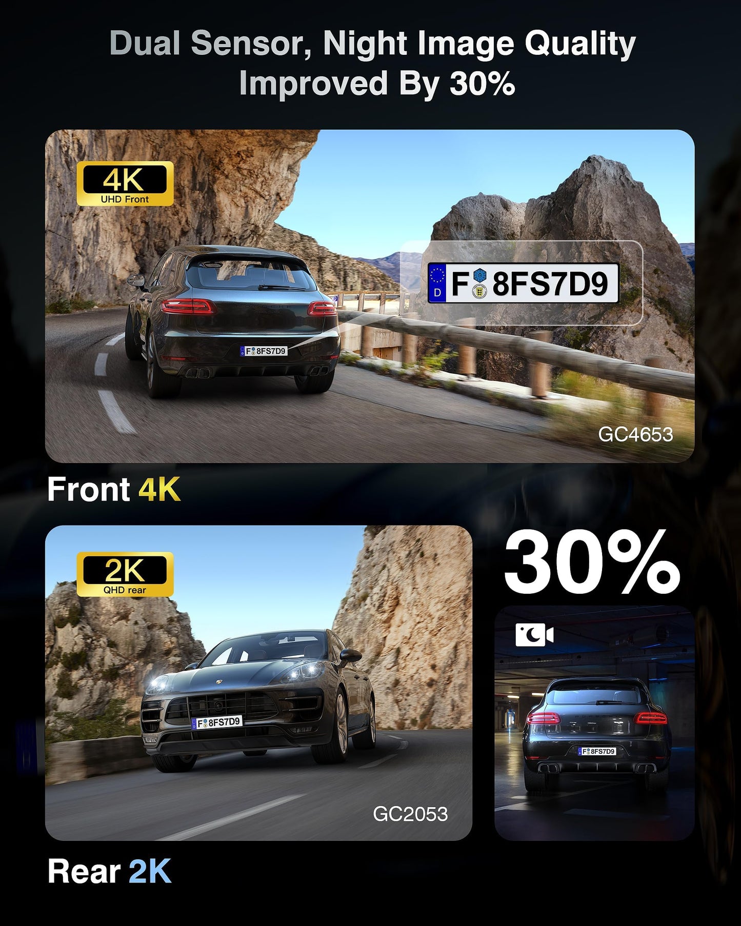 4K Front and Rear Dash Cam with Night Vision