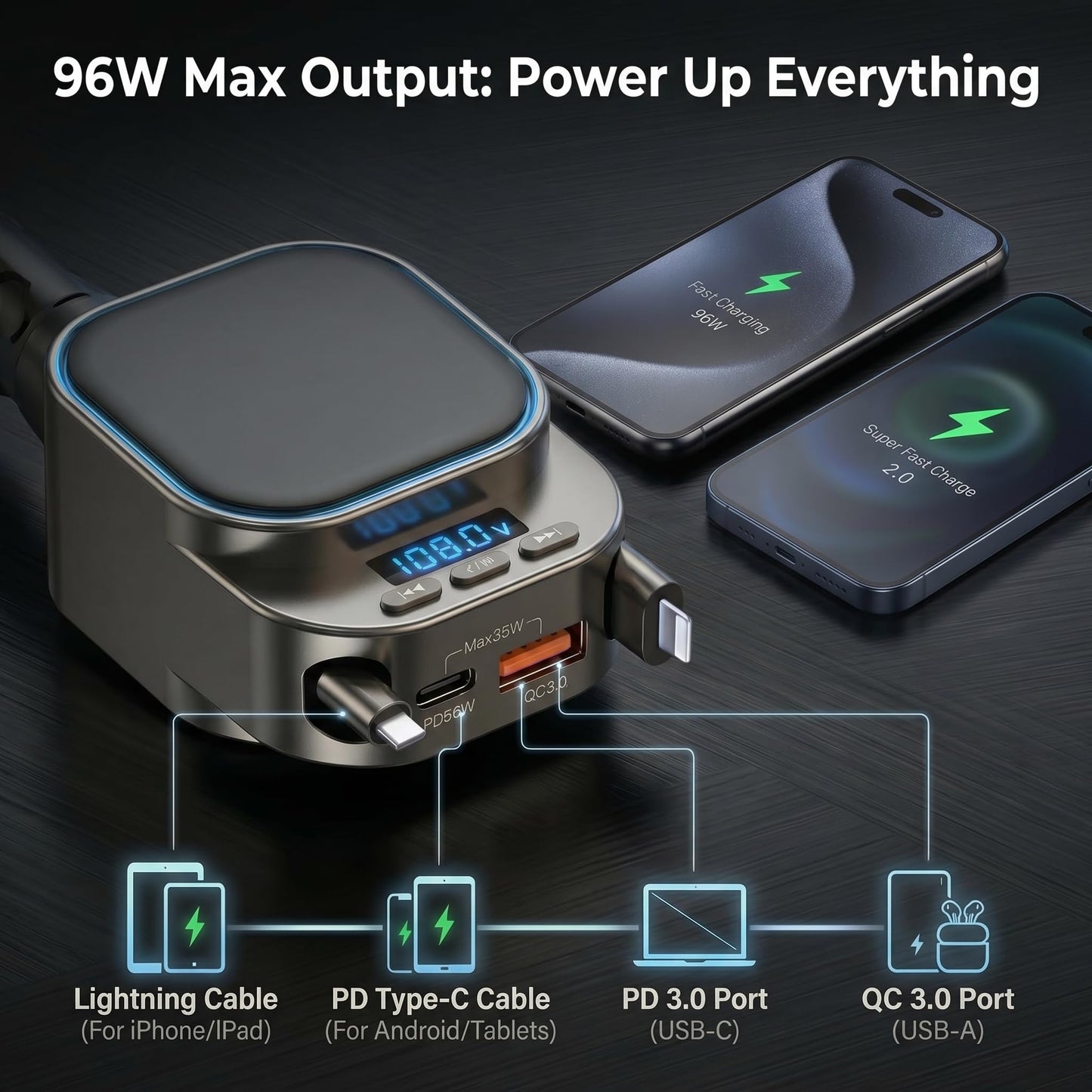 Bluetooth FM Transmitter with Fast Charger