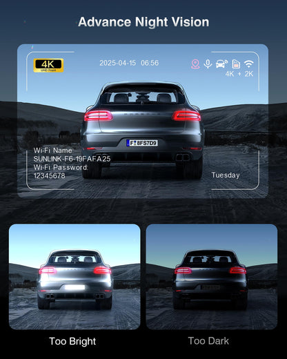 4K Front and Rear Dash Cam with Night Vision